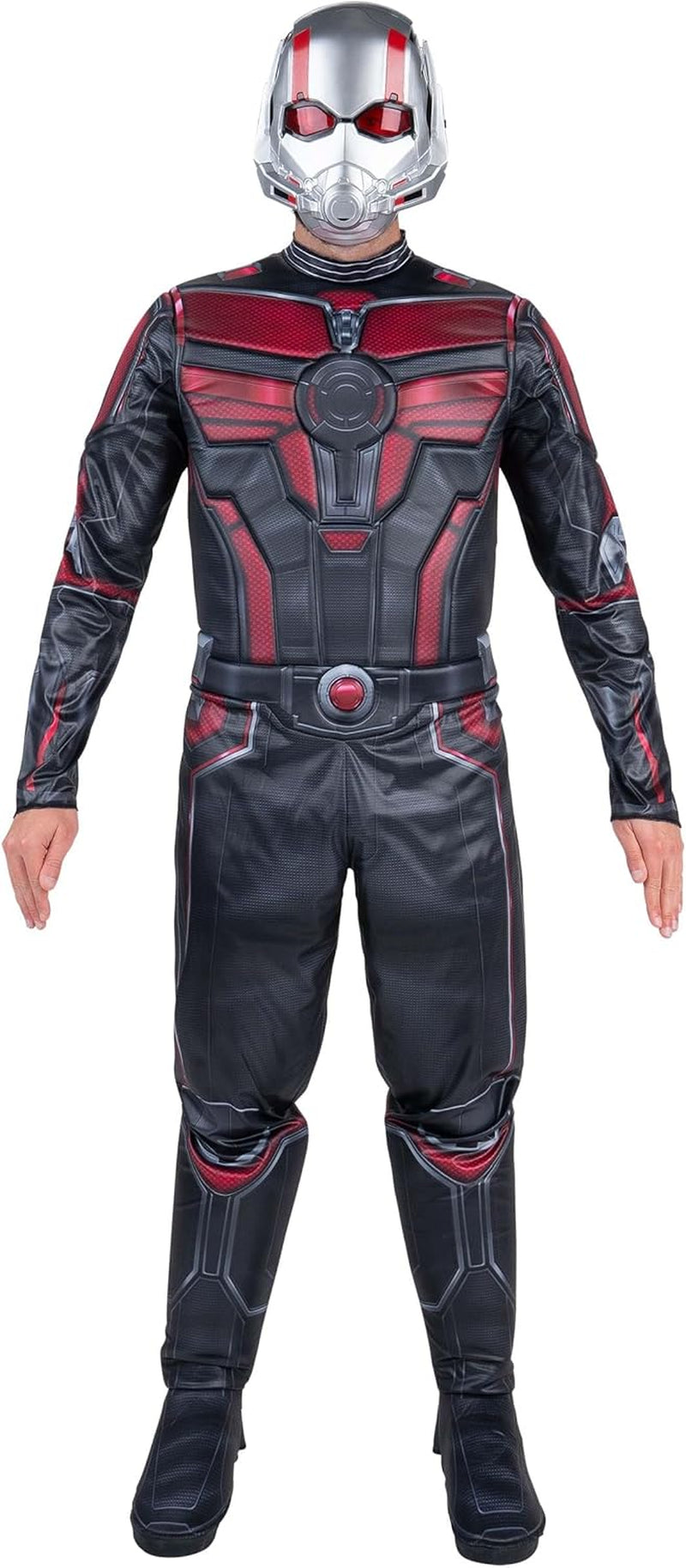 Jazwares Marvel Men'S Ant-Man Qualux Costume - Printed Hero Jumpsuit W/ 3D Padded Details and Red Lens Half Mask