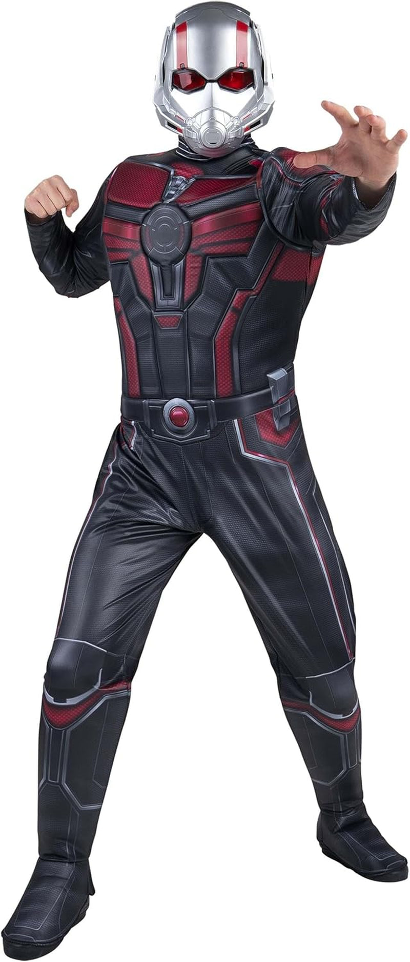 Jazwares Marvel Men'S Ant-Man Qualux Costume - Printed Hero Jumpsuit W/ 3D Padded Details and Red Lens Half Mask