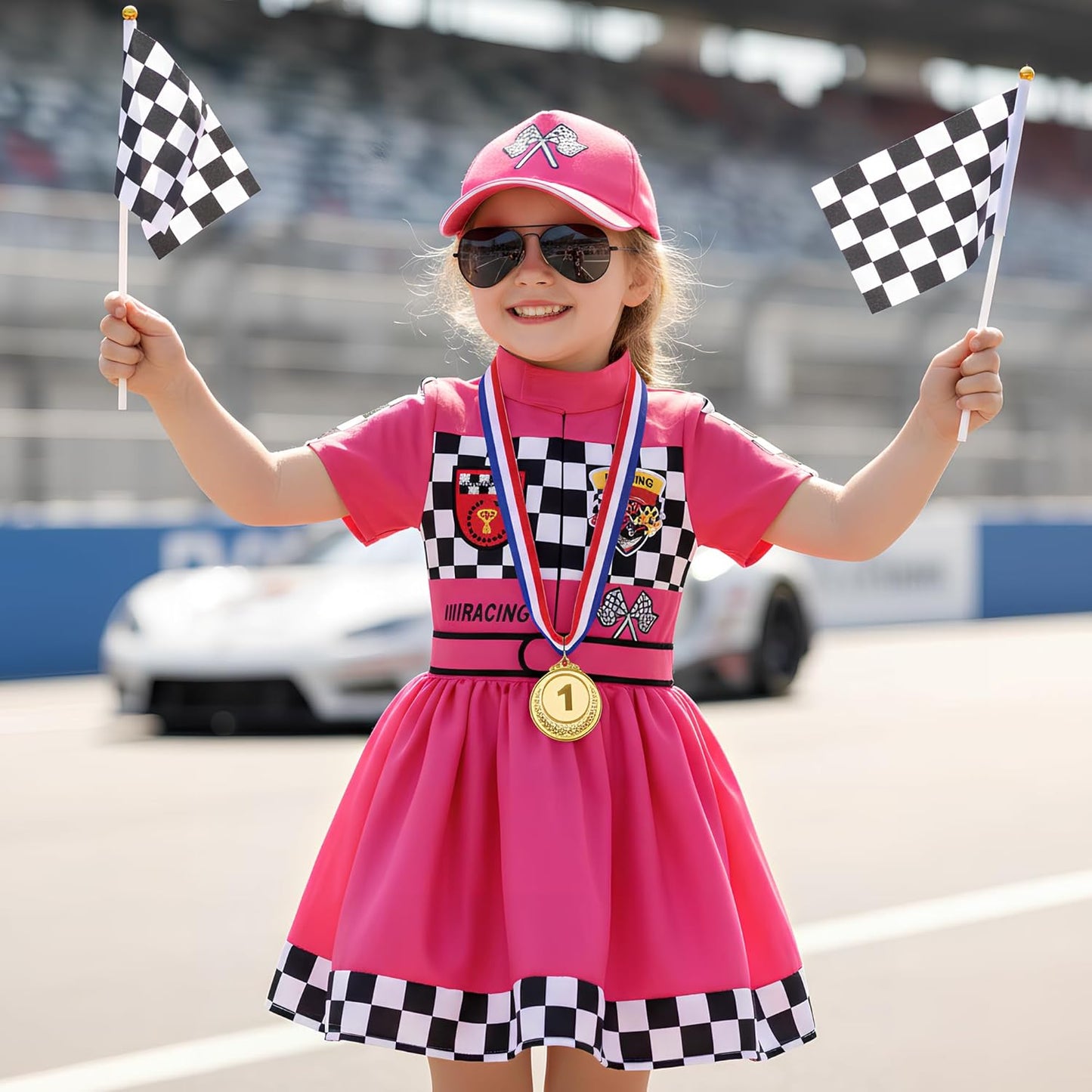 Girls Race Car Driver Costume Racer Dress Costume for Girls Halloween Racer Cosplay Dress Up