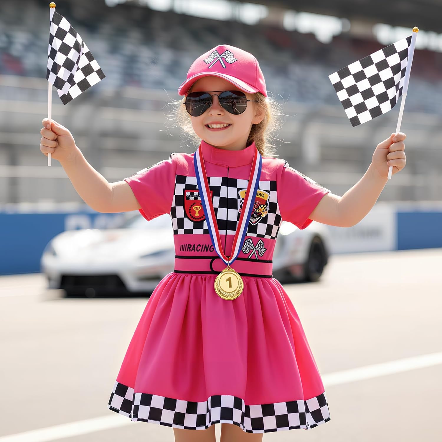Girls Race Car Driver Costume Racer Dress Costume for Girls Halloween Racer Cosplay Dress Up