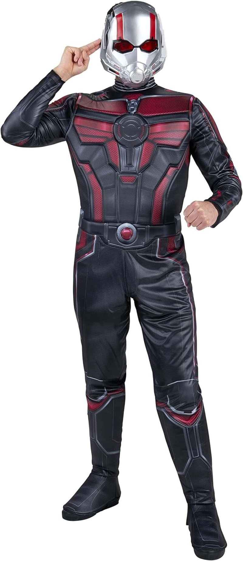 Jazwares Marvel Men'S Ant-Man Qualux Costume - Printed Hero Jumpsuit W/ 3D Padded Details and Red Lens Half Mask
