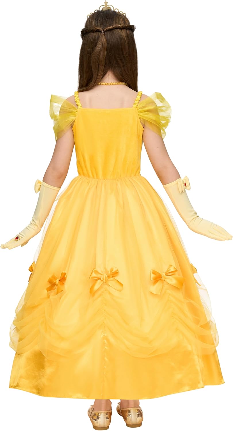 Halloween Kids Yellow Princess Costume, Princess Corwn Dress up for Girl Toddler Halloween, Birthday