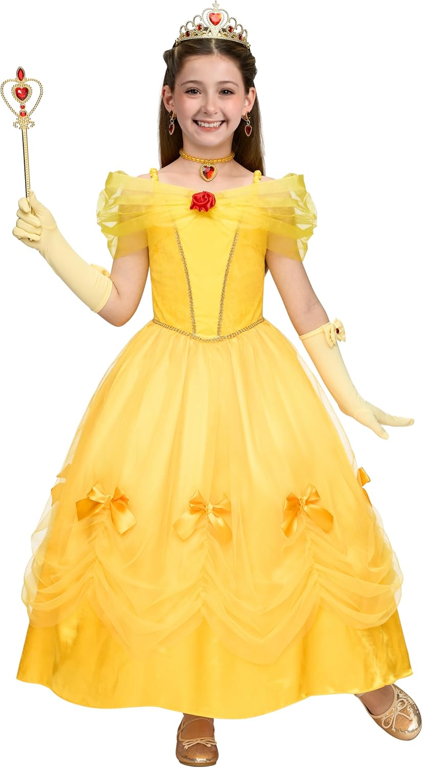 Halloween Kids Yellow Princess Costume, Princess Corwn Dress up for Girl Toddler Halloween, Birthday