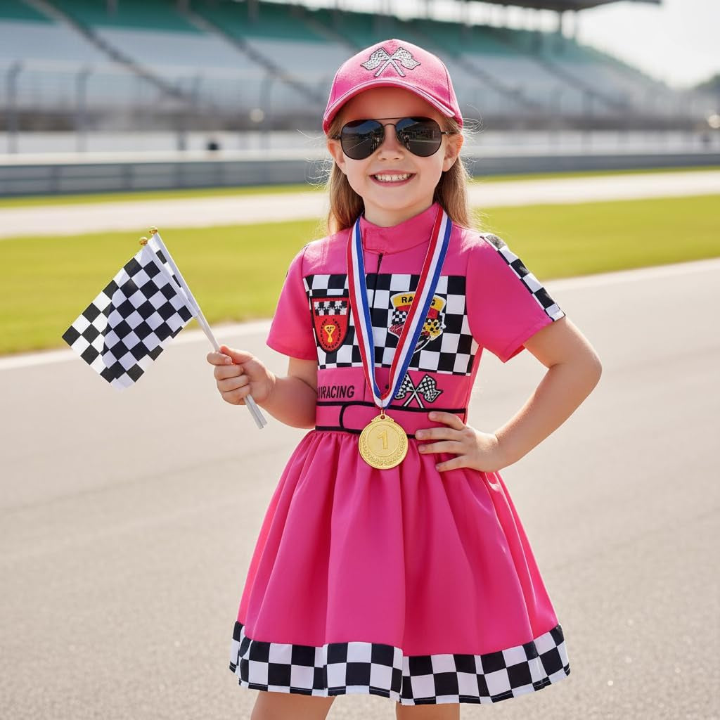 Girls Race Car Driver Costume Racer Dress Costume for Girls Halloween Racer Cosplay Dress Up