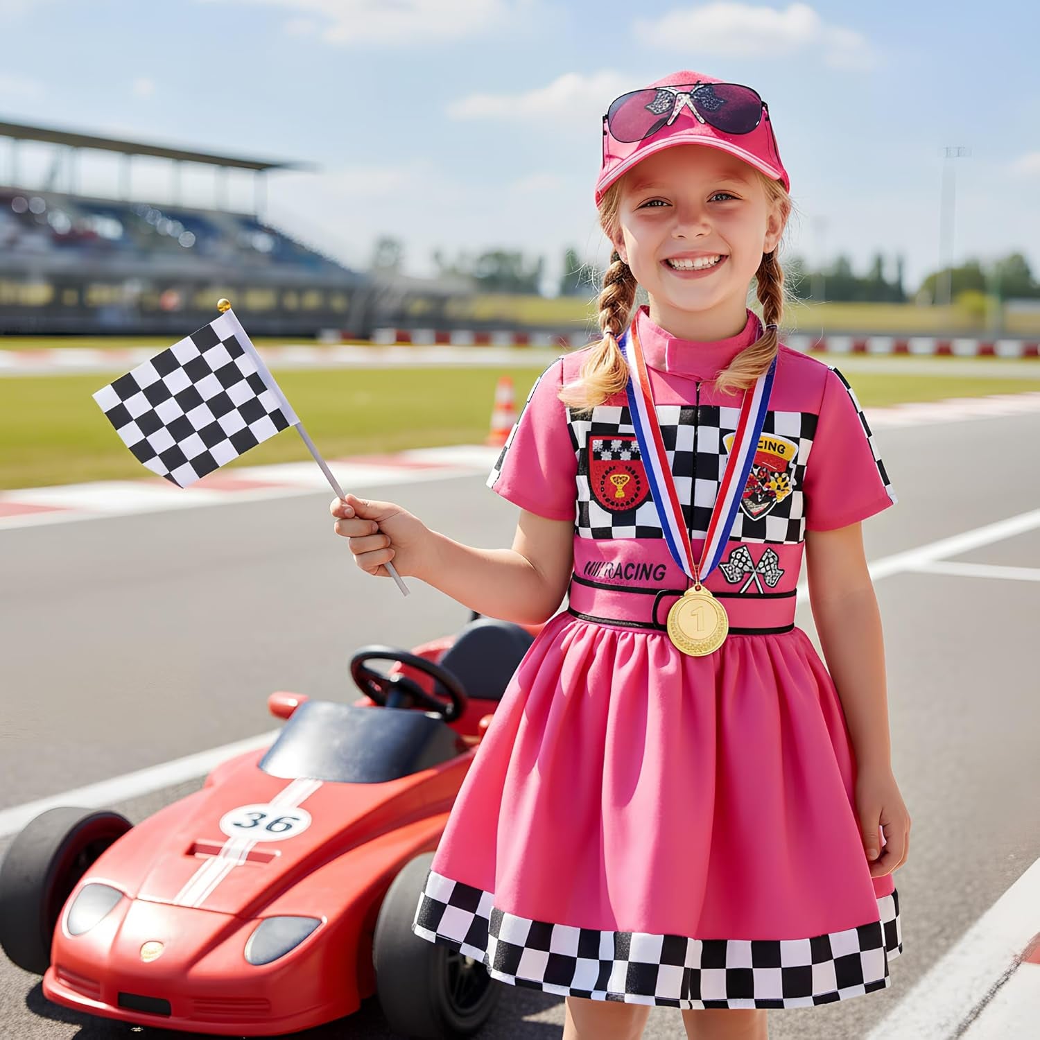 Girls Race Car Driver Costume Racer Dress Costume for Girls Halloween Racer Cosplay Dress Up