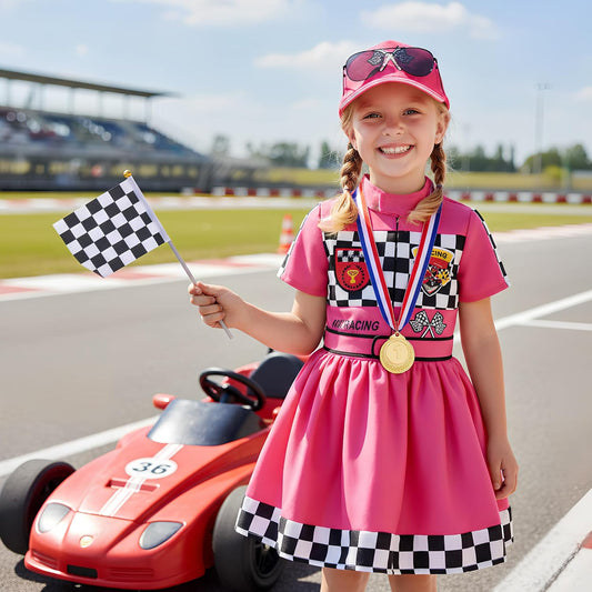 Girls Race Car Driver Costume Racer Dress Costume for Girls Halloween Racer Cosplay Dress Up
