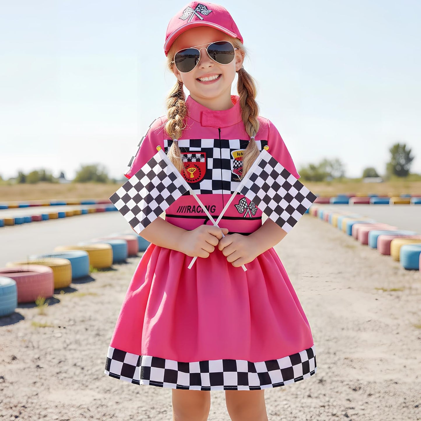 Girls Race Car Driver Costume Racer Dress Costume for Girls Halloween Racer Cosplay Dress Up