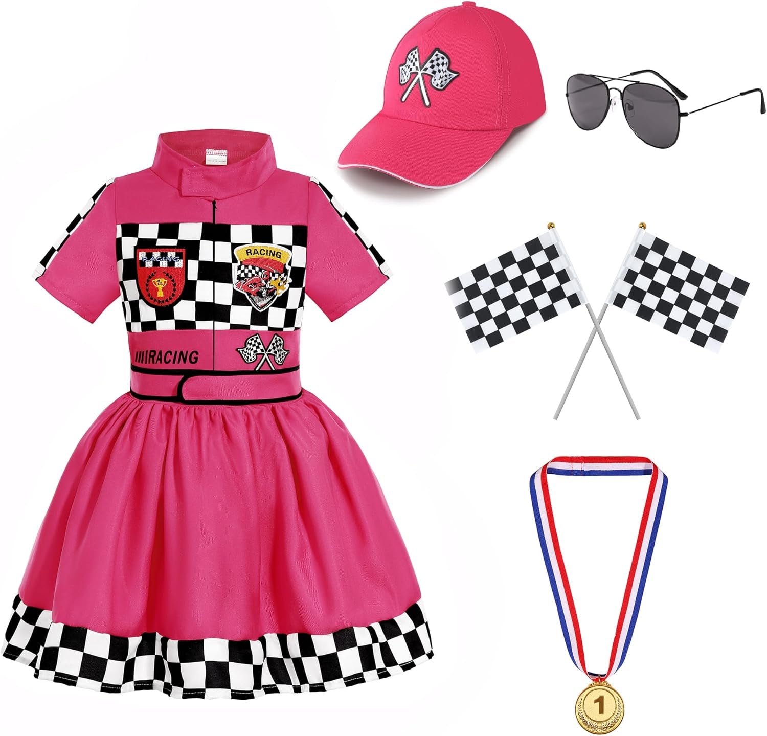 Girls Race Car Driver Costume Racer Dress Costume for Girls Halloween Racer Cosplay Dress Up