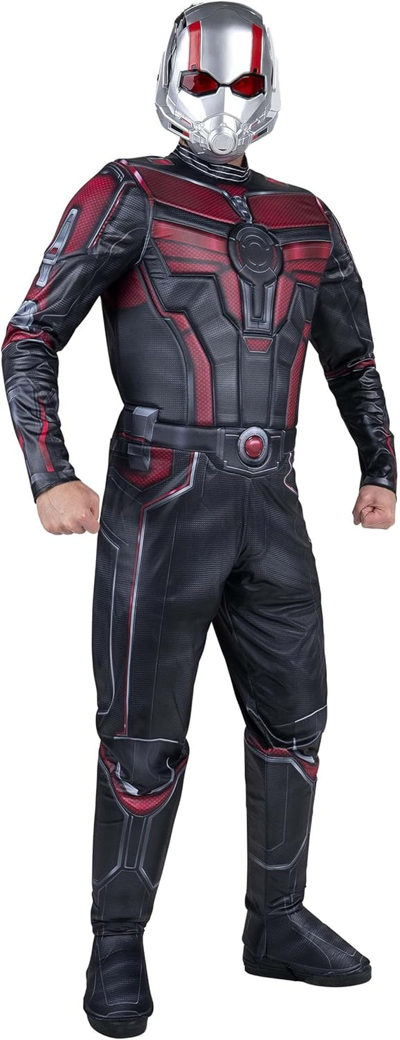 Jazwares Marvel Men'S Ant-Man Qualux Costume - Printed Hero Jumpsuit W/ 3D Padded Details and Red Lens Half Mask